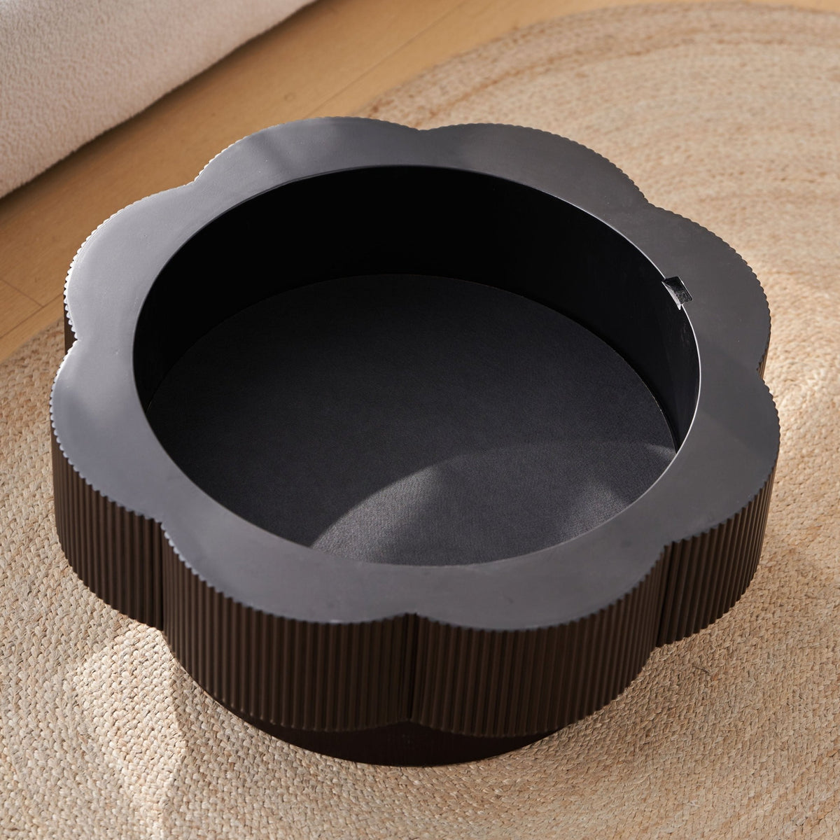 Dark brown wood veneer Plum Blossom coffee table by Anthony & Home featuring a stylish, modern design with a sleek tabletop.