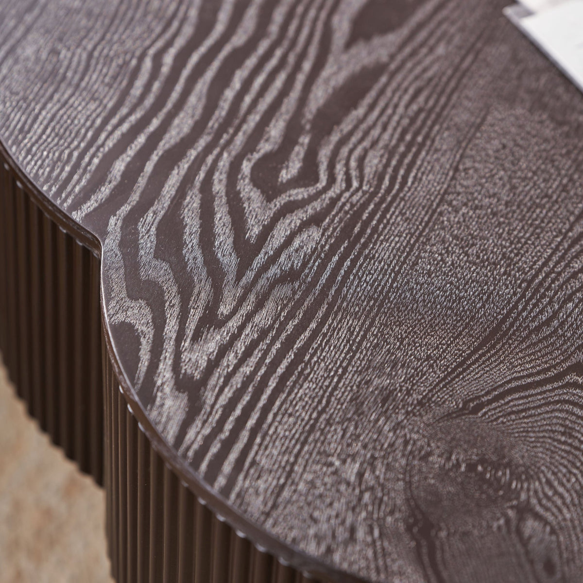 Dark brown wood veneer Plum Blossom coffee table by Anthony & Home with sleek, modern design and smooth finish.