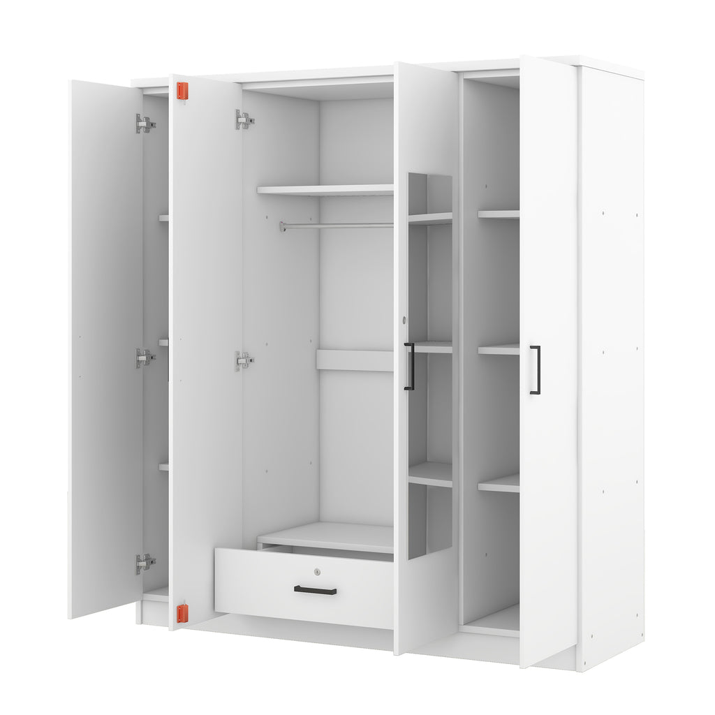 White 4-door plywood mirror wardrobe by Anthony & Home, featuring a sleek design and reflective mirror panels.