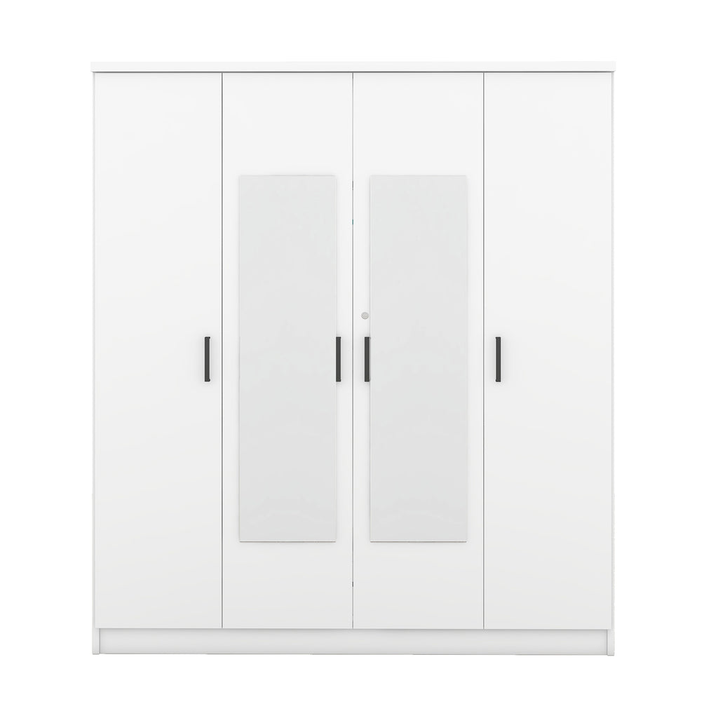 White plywood mirror wardrobe with 4 doors, modern design by Anthony & Home, limited edition storage solution for bedroom.