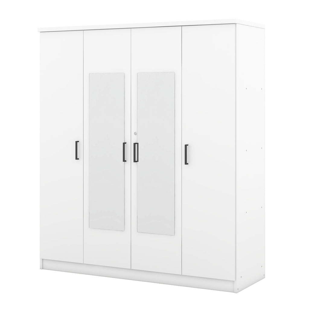 White 4-door plywood mirror wardrobe by Anthony & Home with sleek design and reflective mirror panels for modern storage.