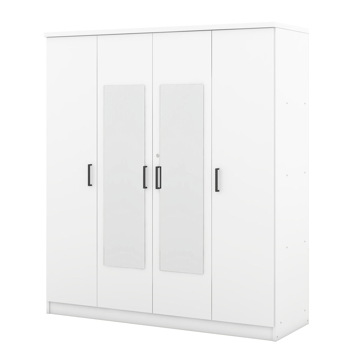 White 4-door plywood mirror wardrobe by Anthony & Home with sleek design and reflective mirror panels for modern storage.
