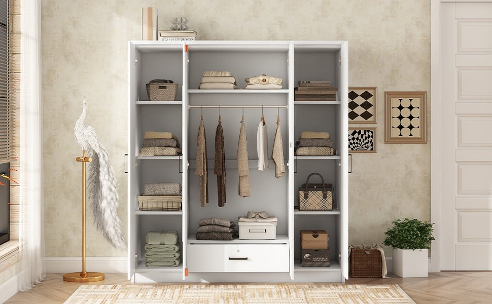 White plywood mirror wardrobe with four doors from Anthony & Home, featuring a sleek, modern design for stylish storage.