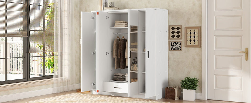White 4-door plywood mirror wardrobe by Anthony & Home featuring sleek design and sturdy construction.