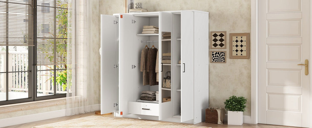 White 4-door plywood mirror wardrobe by Anthony & Home featuring sleek design and sturdy construction.