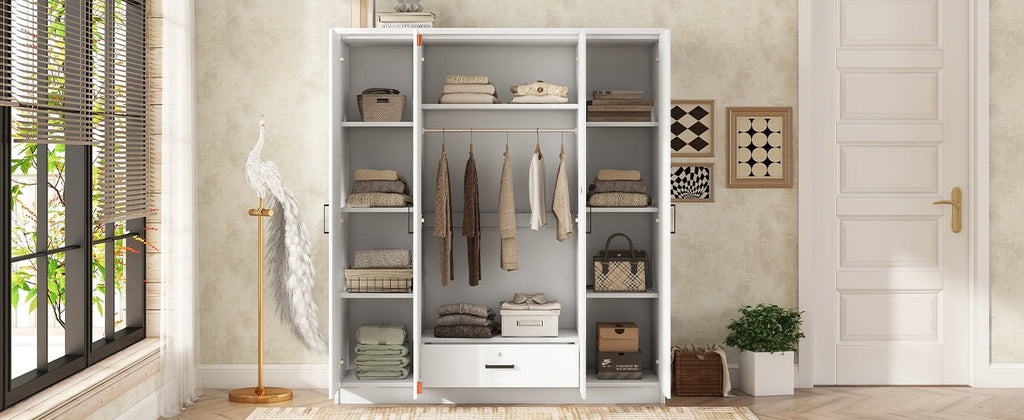 White 4-door plywood mirror wardrobe by Anthony & Home with clean modern design and reflective mirrored doors.