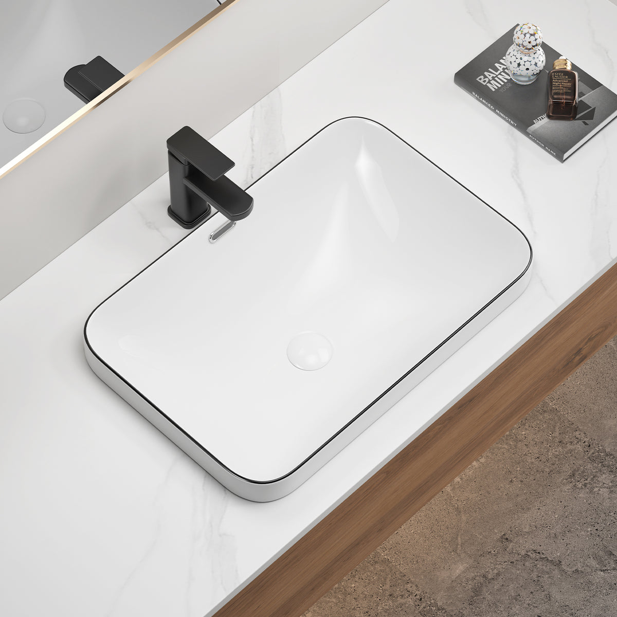 Anthony & Home porcelain undermount sink with smooth, white ceramic finish and clean, modern design for bathroom or kitchen installation.