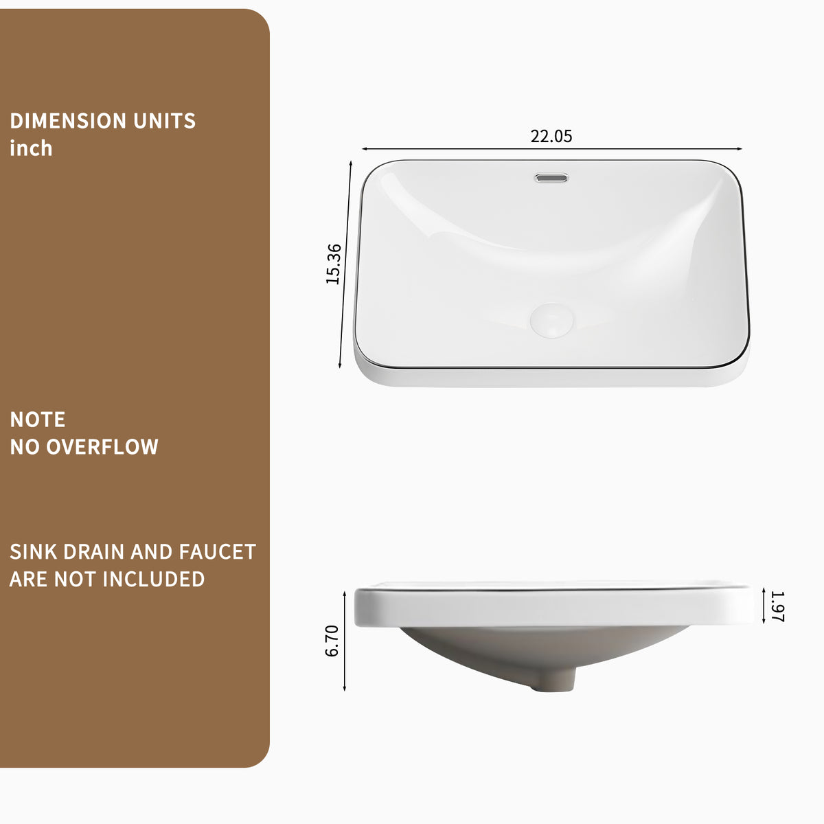 White porcelain undermount sink by Anthony & Home, showcasing smooth surface and classic design for bathroom or kitchen installation.