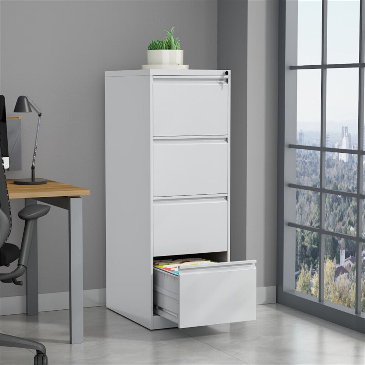 Anthony & Home powder-coated steel vertical file cabinet with four drawers, ideal for organized office storage