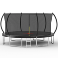 Black 16ft pumpkin-themed trampoline with sturdy steel frame by Anthony & Home, perfect for outdoor fun and exercise.