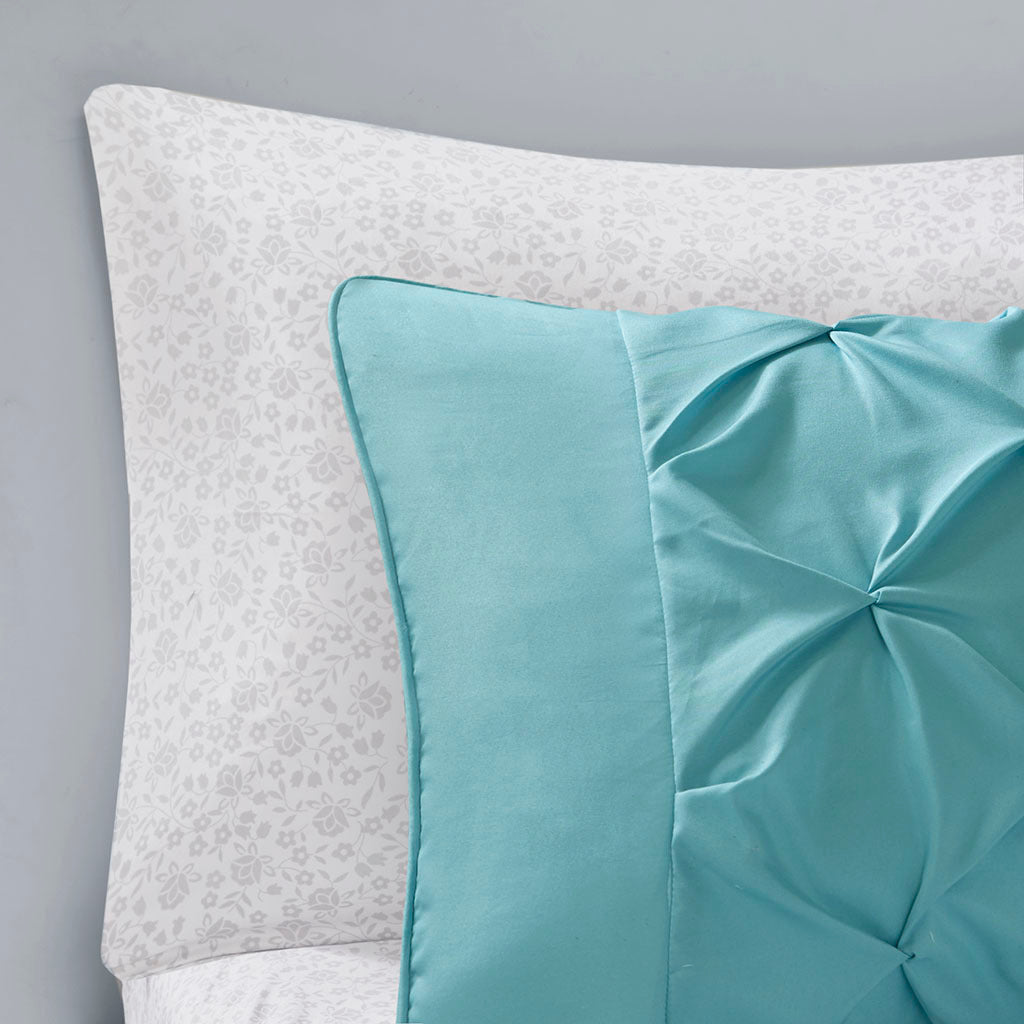 Queen Boho comforter set with aqua textured finish and matching sheets by Anthony & Home, showcasing a cozy, stylish bedroom ensemble.
