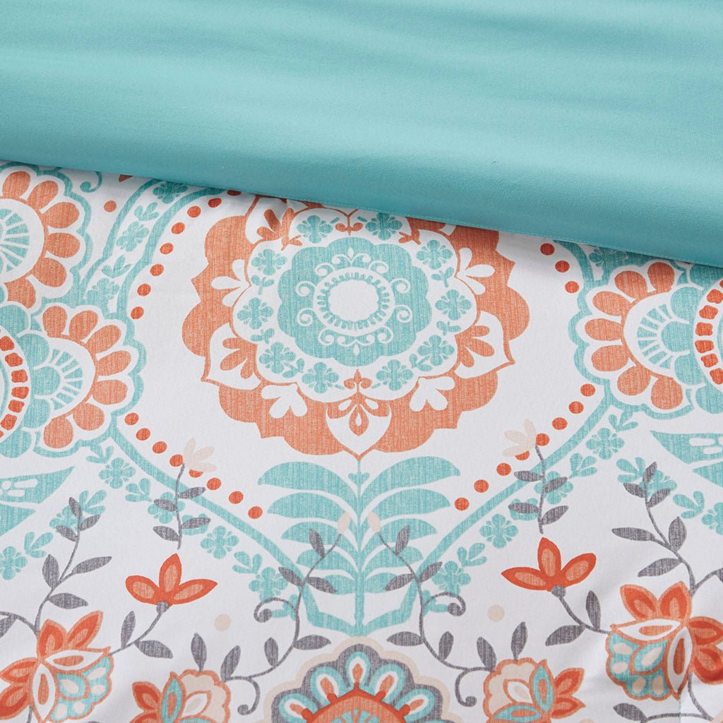 Queen Boho comforter set with aqua textured finish and matching sheets by Anthony & Home, featuring a cozy, stylish bedroom decor.