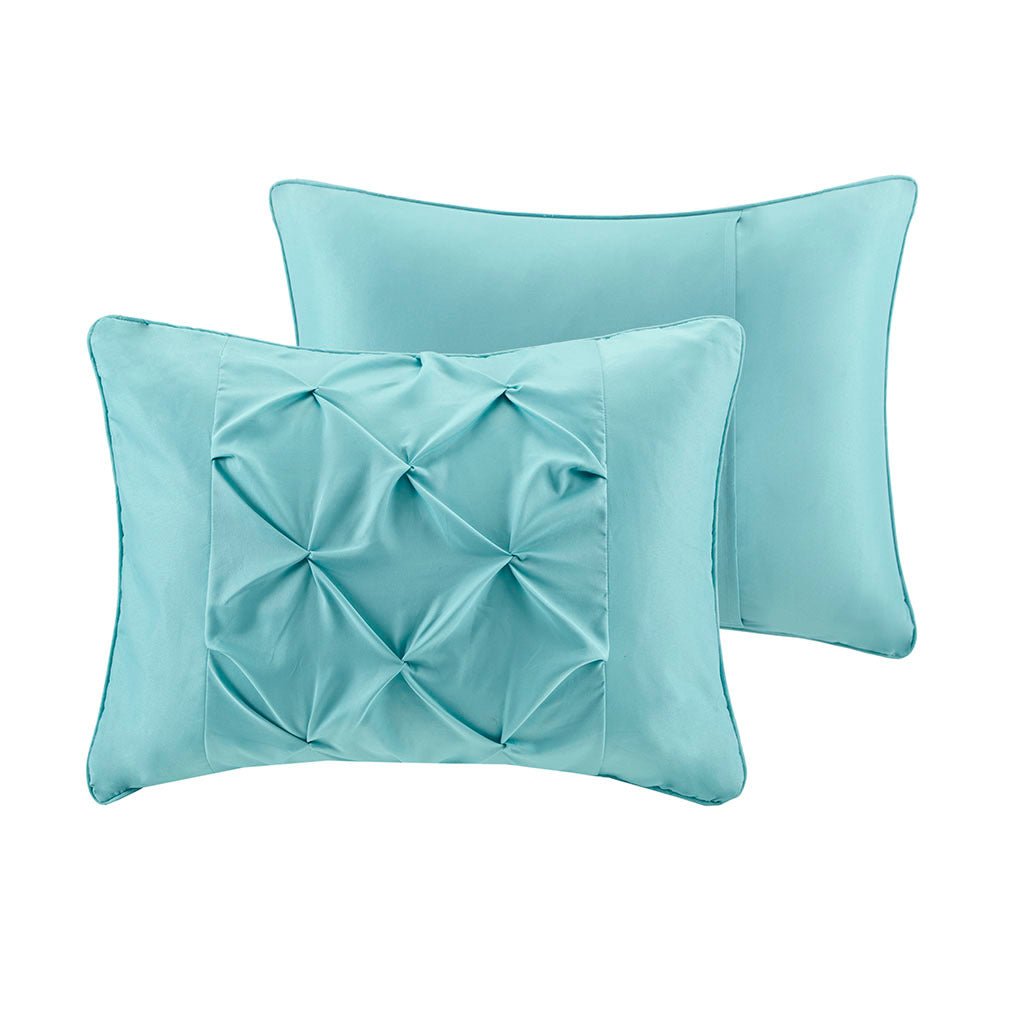 Queen Boho comforter set with sheets in aqua textured finish by Anthony & Home, showcasing the cozy bedding arrangement.