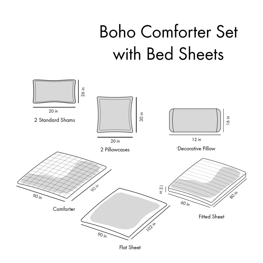 Anthony & Home Queen Boho Comforter Set with sheets, aqua textured finish, soft and stylish bedding for a cozy bedroom look.