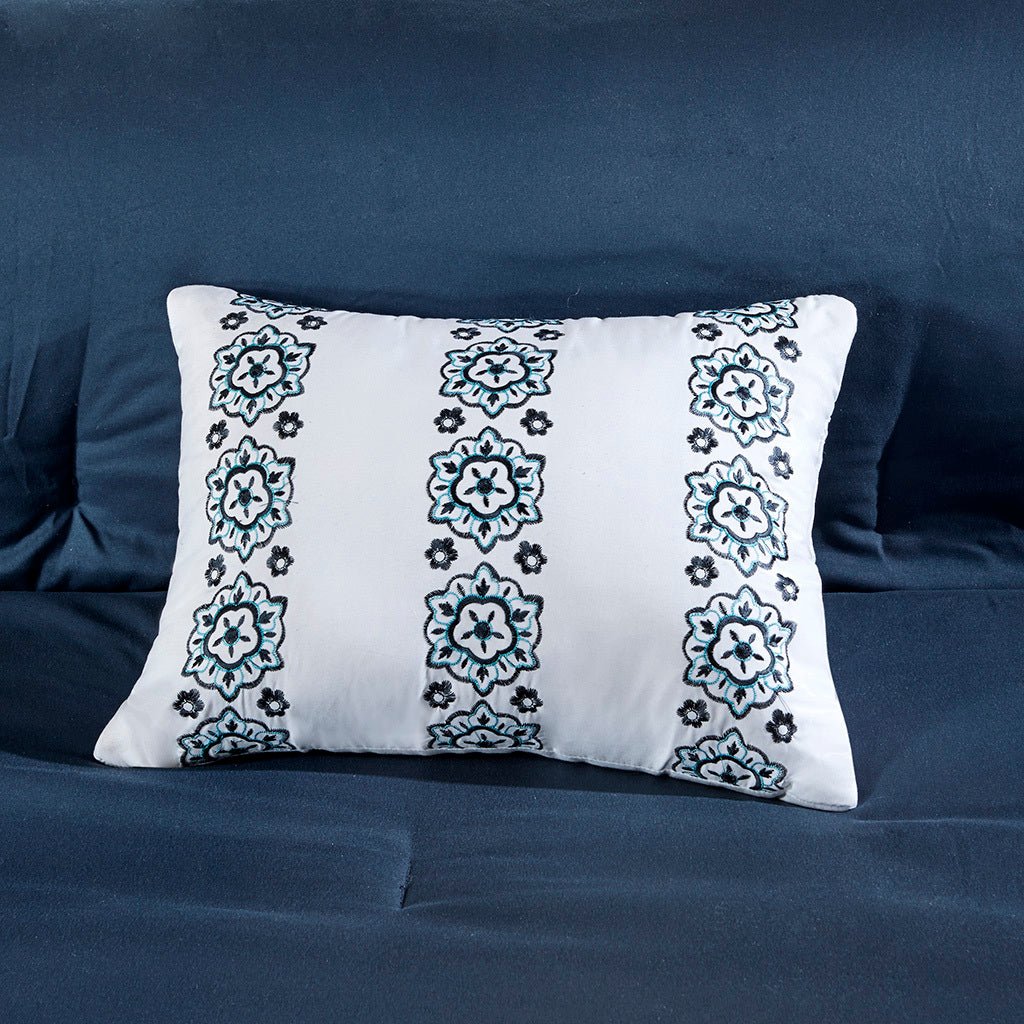 Queen navy brushed microfiber boho comforter set with coordinating shams from Anthony & Home, featuring a soft, textured design.
