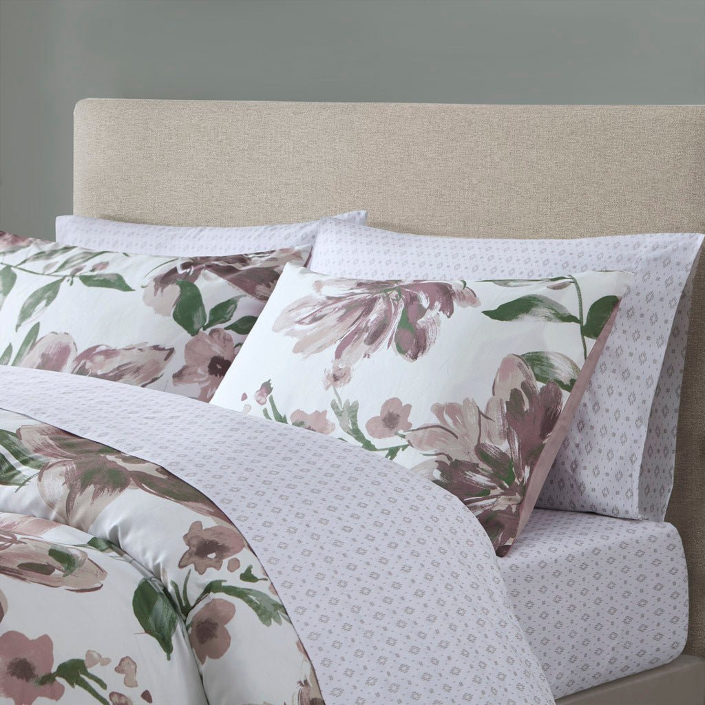 Anthony & Home Queen floral comforter set with brushed microfiber sheets and polyester filling, featuring colorful floral patterns.