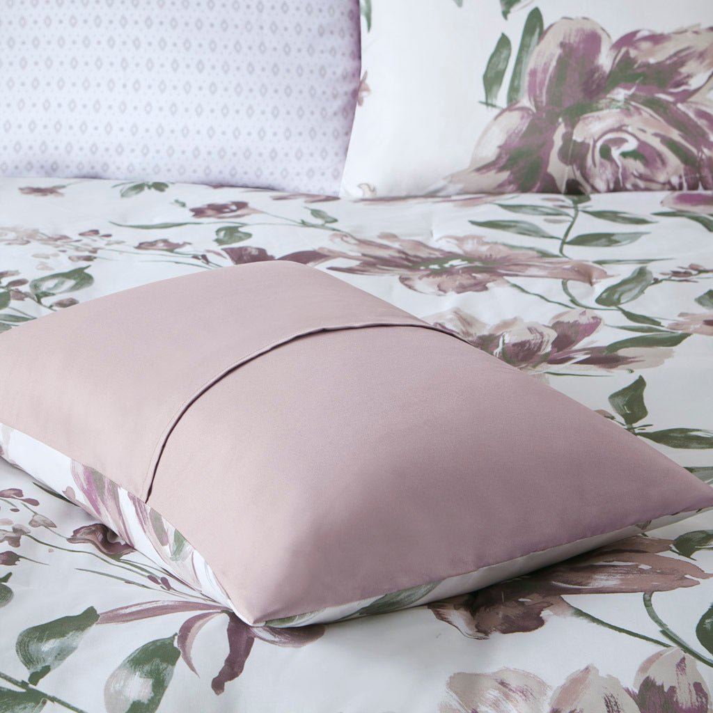 Queen floral comforter set with sheets, Anthony & Home, featuring brushed microfiber and polyester filling, floral pattern design.