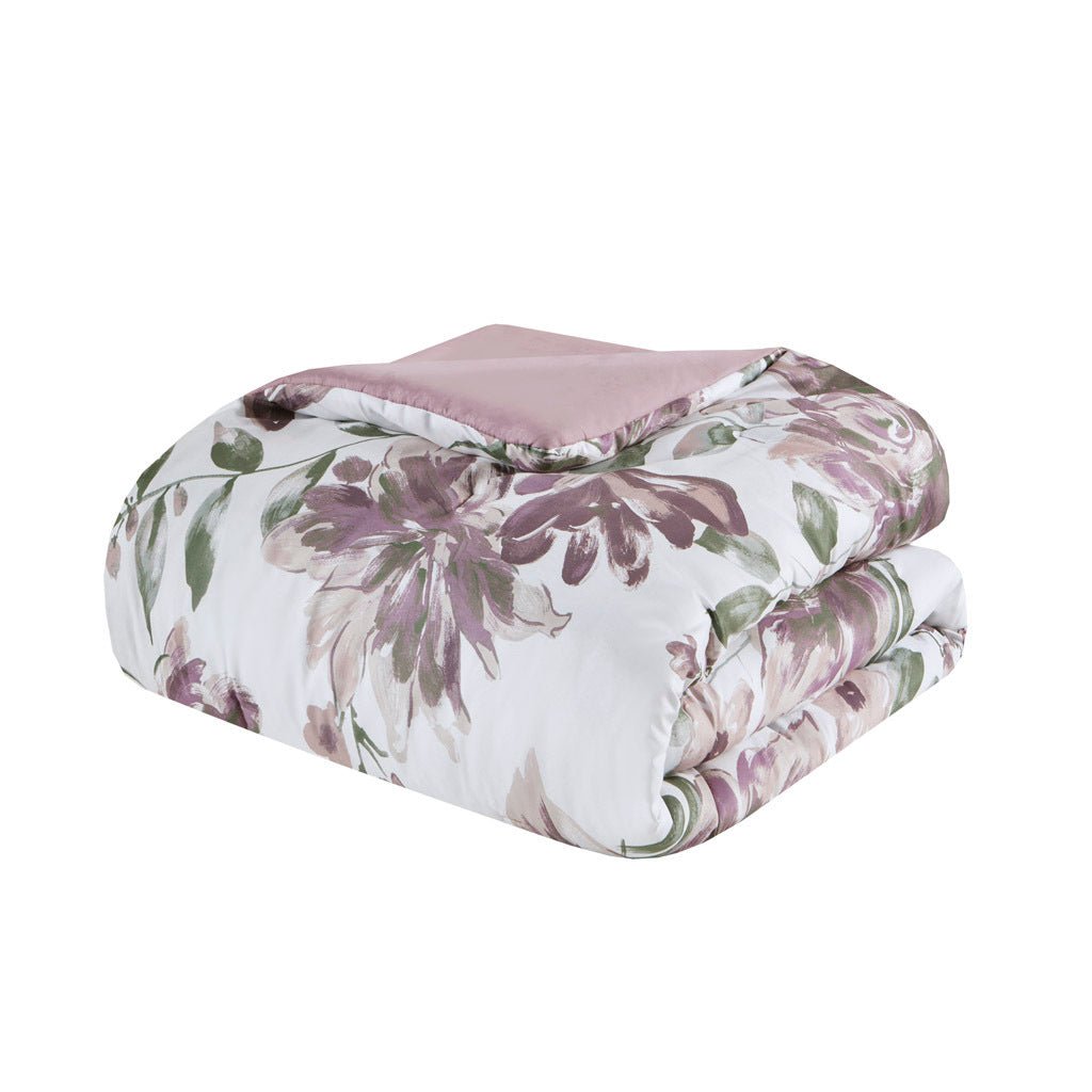 Queen floral comforter set with sheets, brushed microfiber, and polyester filling by Anthony & Home, featuring a vibrant floral pattern.