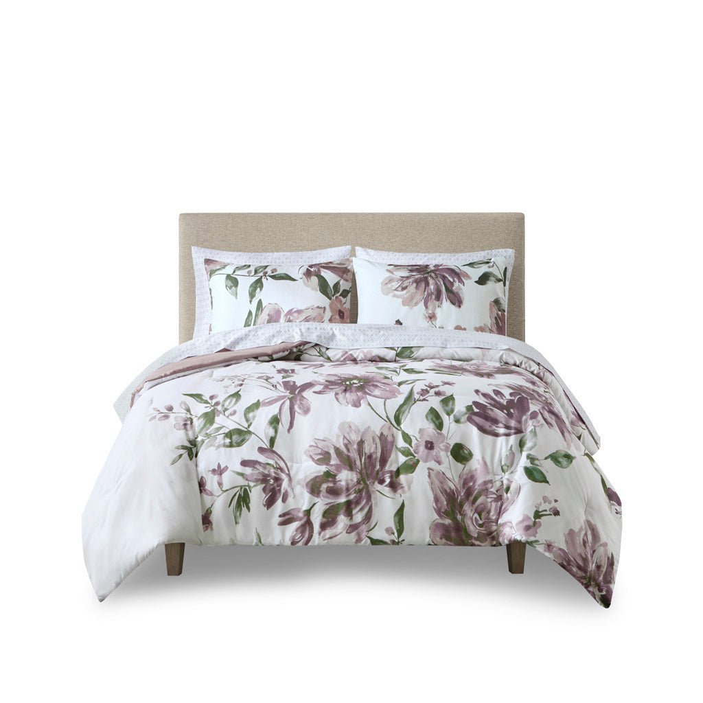 Queen floral comforter set by Anthony & Home with sheets, brushed microfiber, and polyester filling, featuring a vibrant floral pattern.