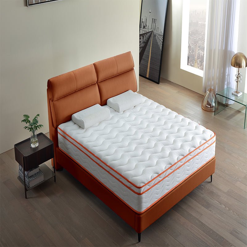 Anthony & Home Queen Hybrid Mattress with memory foam, showcasing plush top and supportive base in a bedroom setting.
