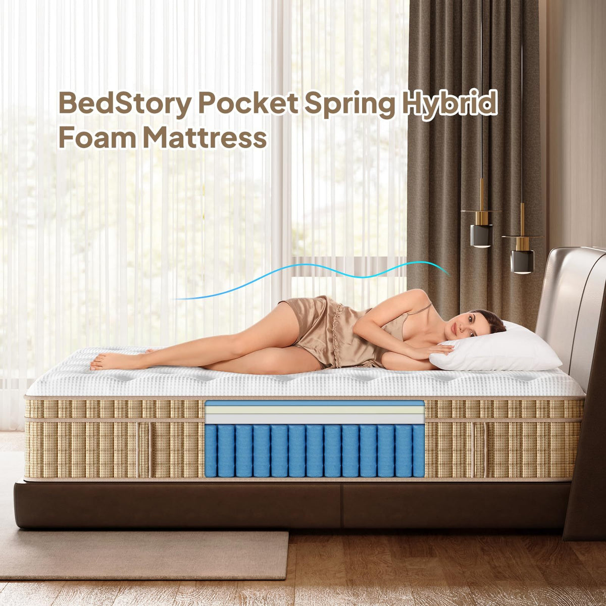 Queen hybrid mattress by Anthony & Home with gel memory foam and innerspring core, shown with plush, supportive surface.