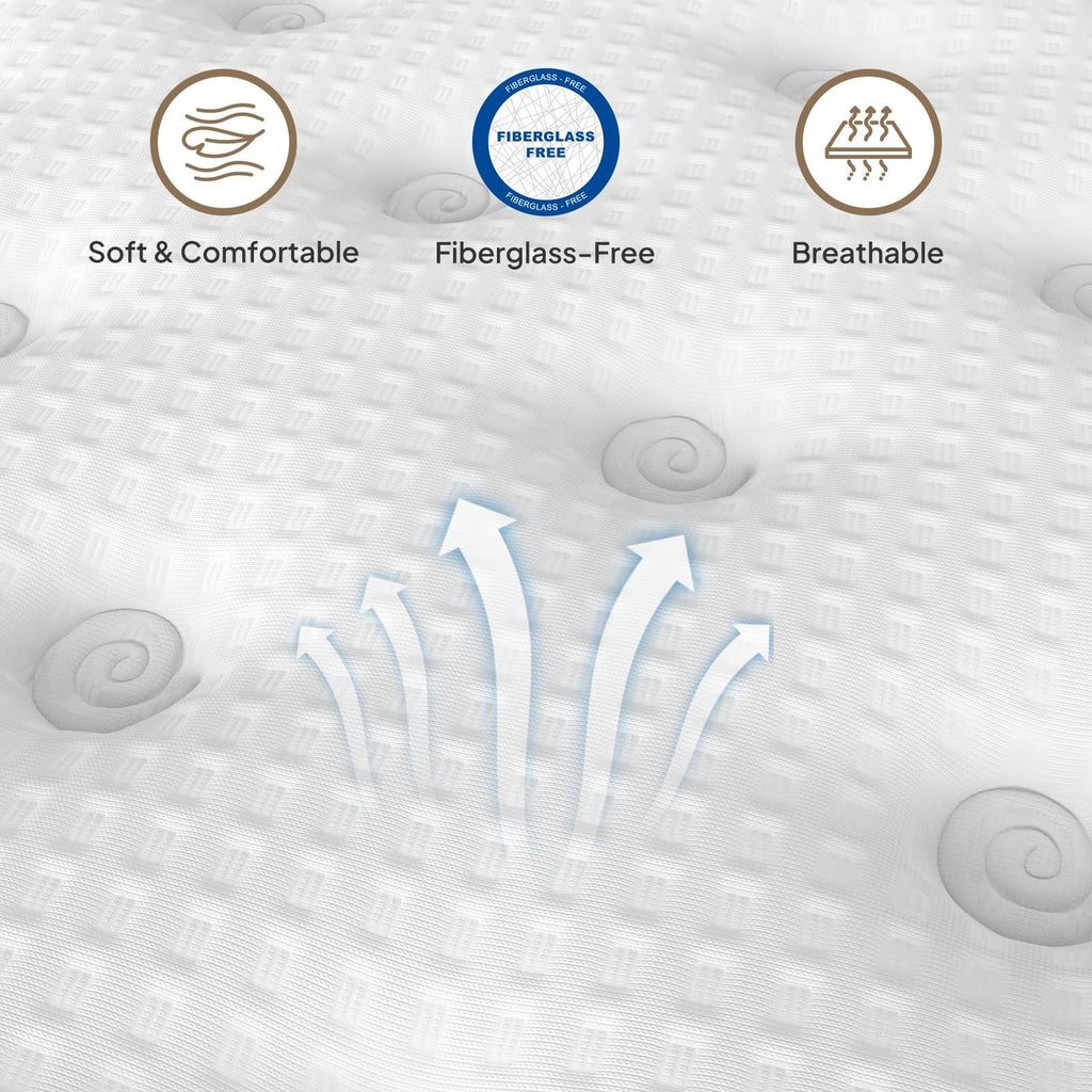 Queen hybrid mattress with gel memory foam and innerspring core by Anthony & Home, showing plush surface and supportive structure.