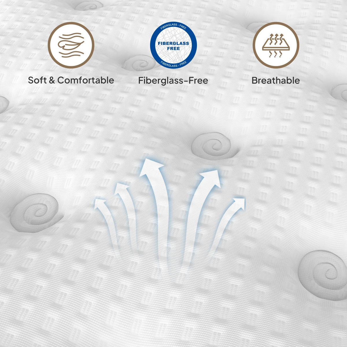 Queen hybrid mattress with gel memory foam and innerspring core by Anthony & Home, showing plush surface and supportive structure.