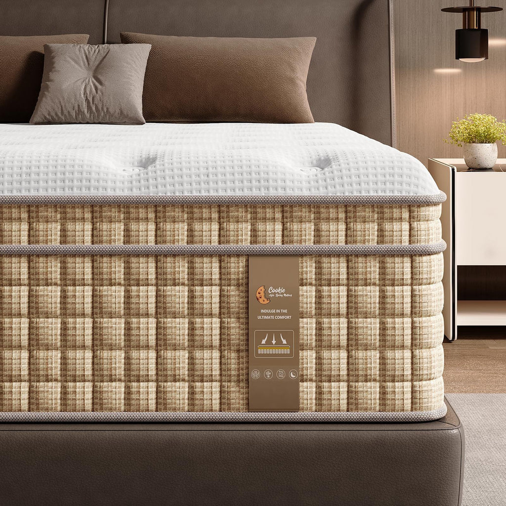 Queen hybrid mattress with gel memory foam and innerspring core from Anthony & Home, shown with a plush, supportive surface.