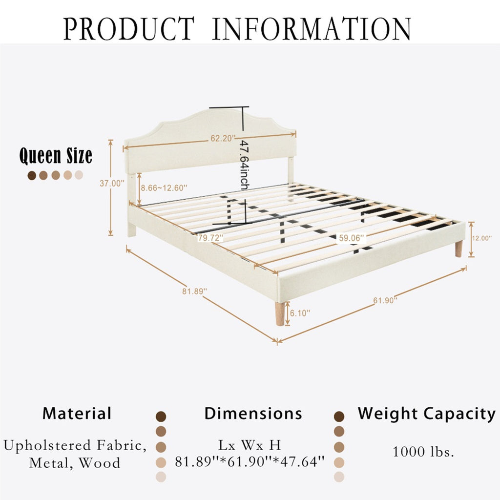 Queen linen platform bed with adjustable headboard by Anthony & Home, showcasing a stylish and modern bedroom furniture piece.