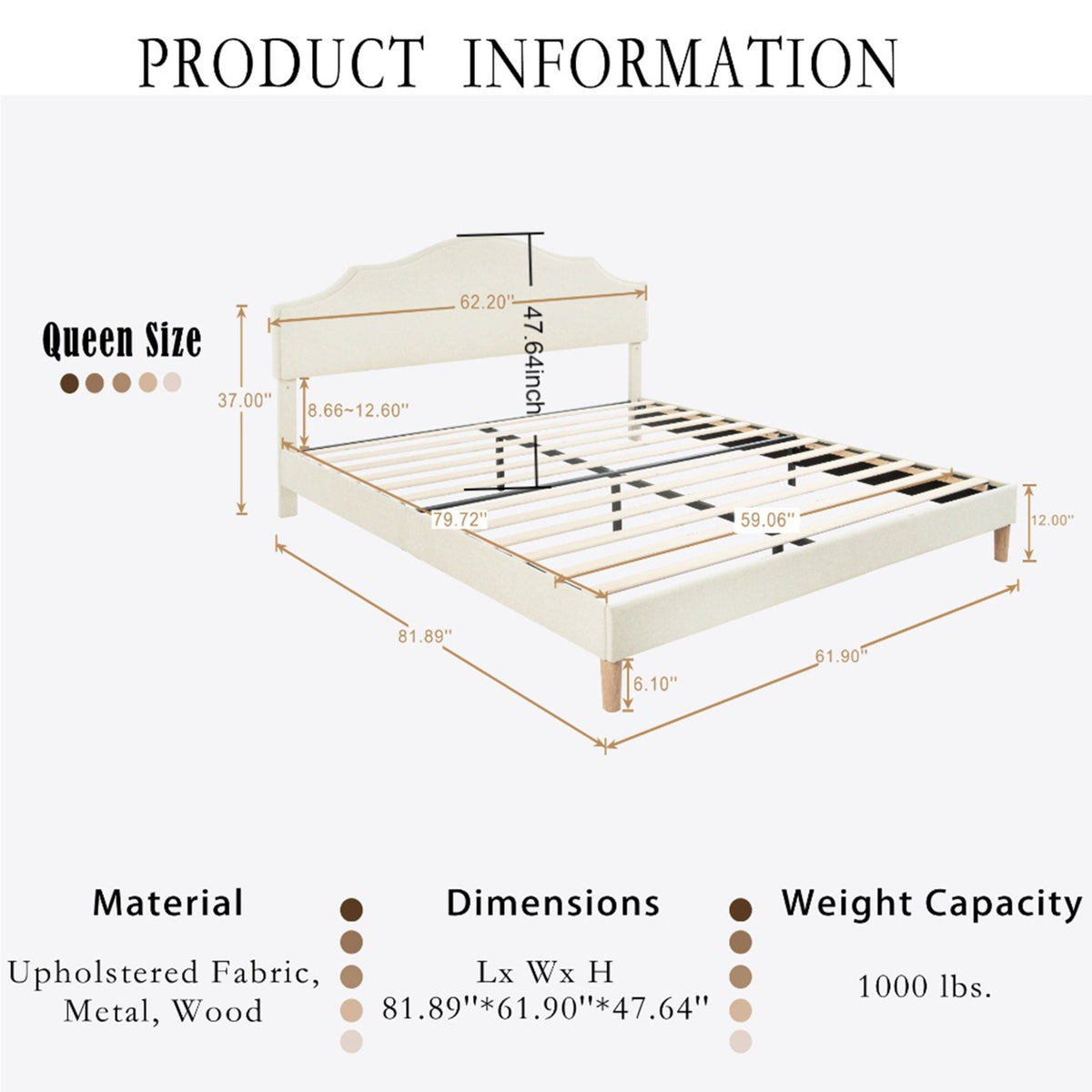 Queen linen platform bed with adjustable headboard by Anthony & Home, showcasing a stylish and modern bedroom furniture piece.