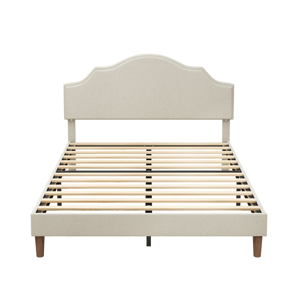 Queen linen platform bed with adjustable headboard by Anthony & Home, featuring a sleek design and soft fabric upholstery.