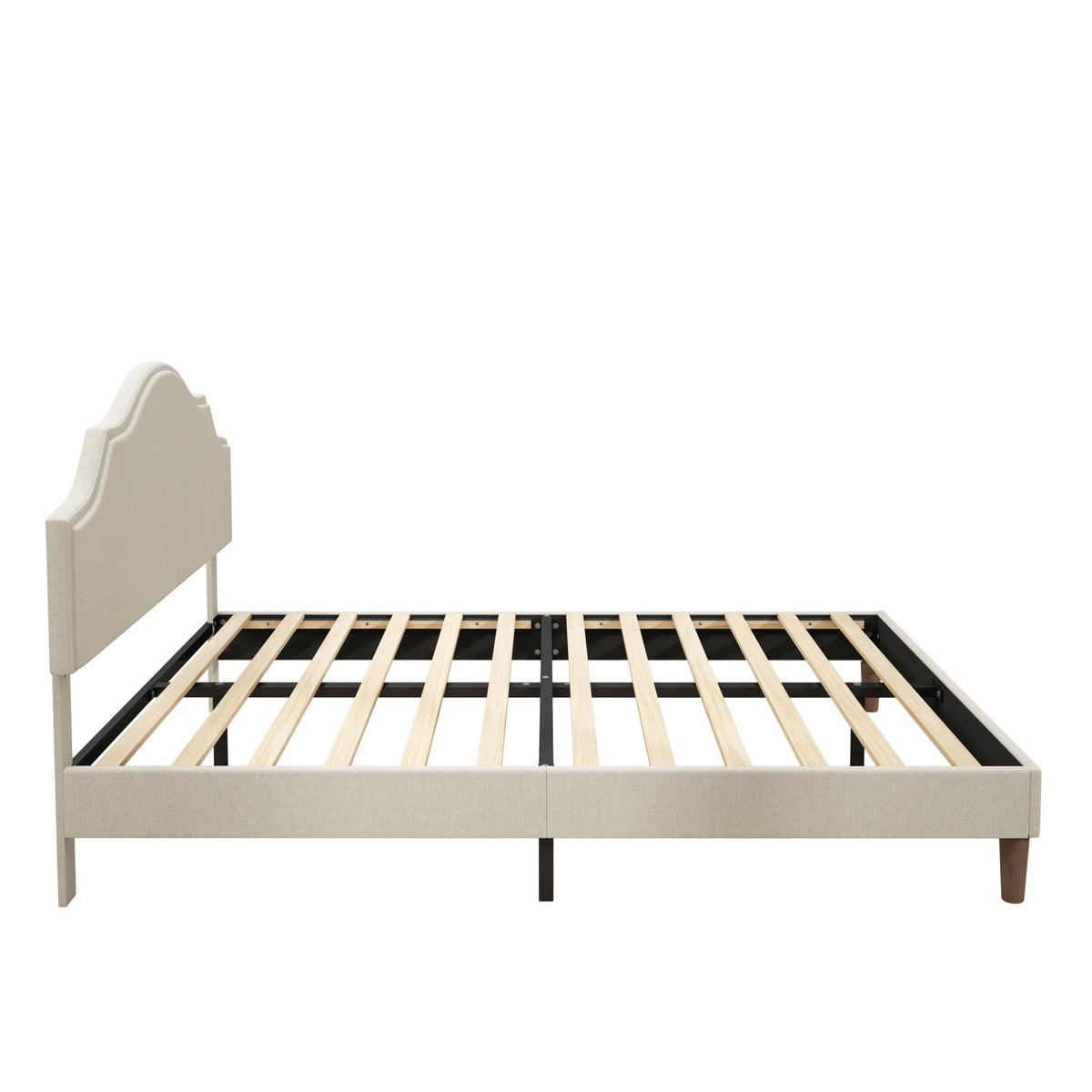 Queen linen platform bed with adjustable headboard by Anthony & Home, featuring a modern design and soft linen upholstery.