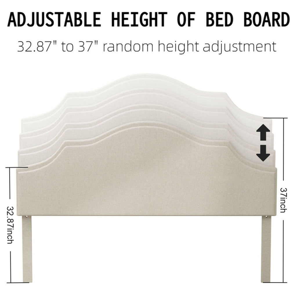 Queen linen platform bed with adjustable headboard by Anthony & Home, featuring a modern design and plush fabric upholstery.
