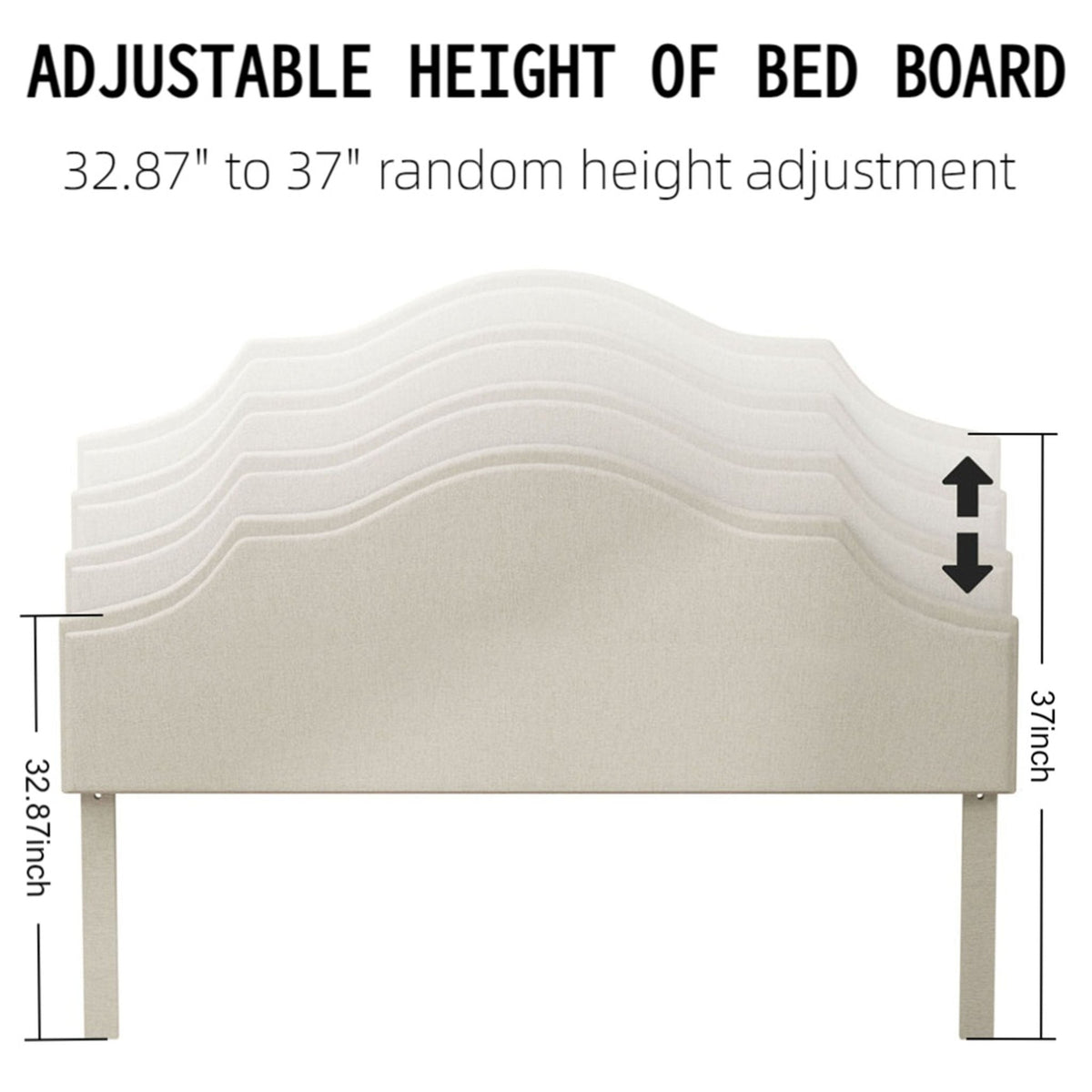 Queen linen platform bed with adjustable headboard by Anthony & Home, featuring a modern design and plush fabric upholstery.