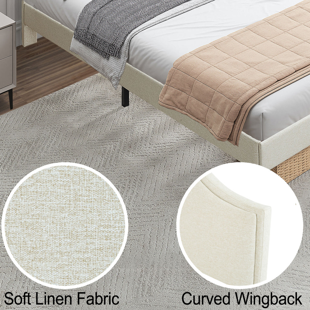 Queen linen platform bed with adjustable headboard by Anthony & Home, featuring a modern design and soft fabric upholstery.
