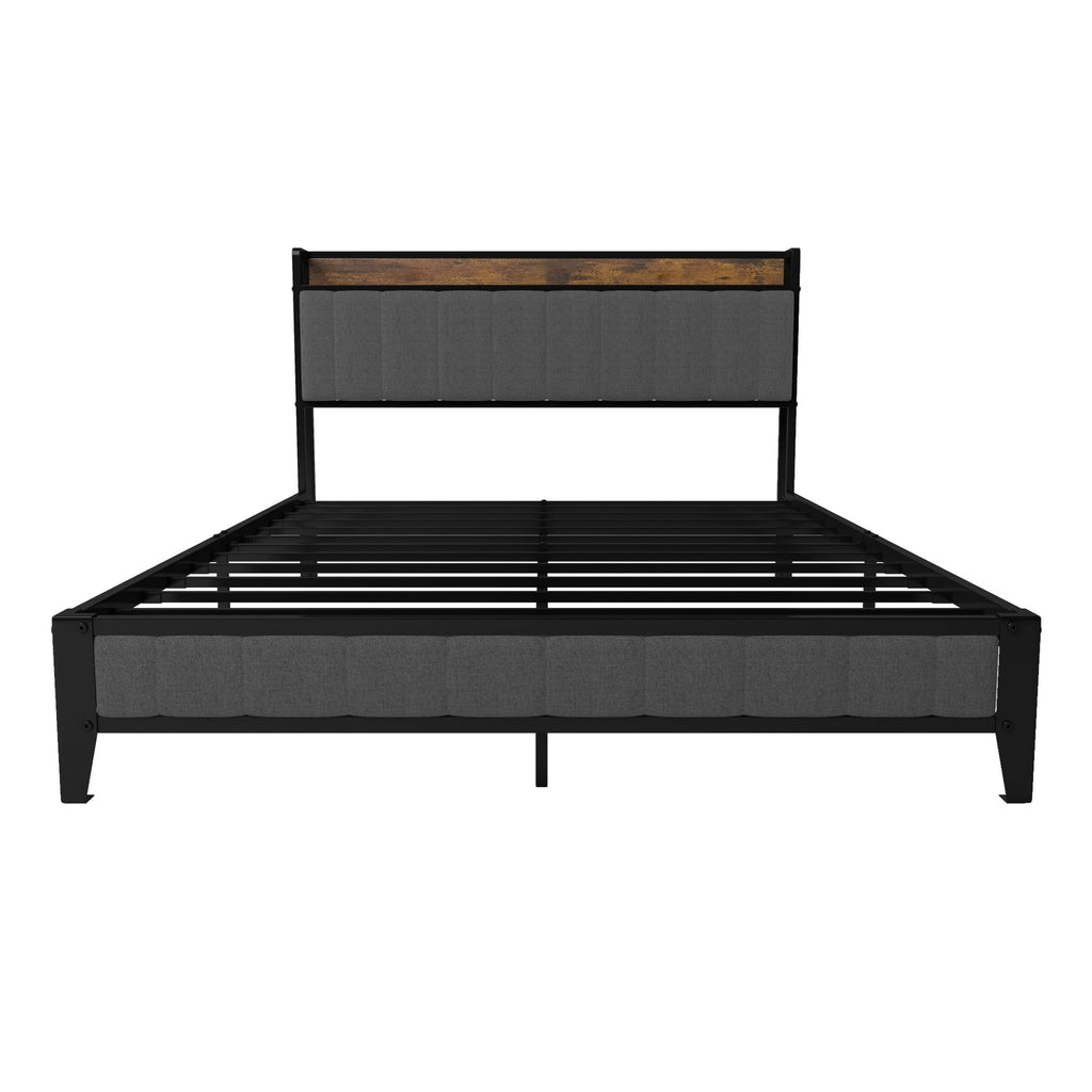 Queen Linen Upholstered Bed Frame by Anthony & Home with a padded headboard and sturdy wooden legs in a modern bedroom setting.