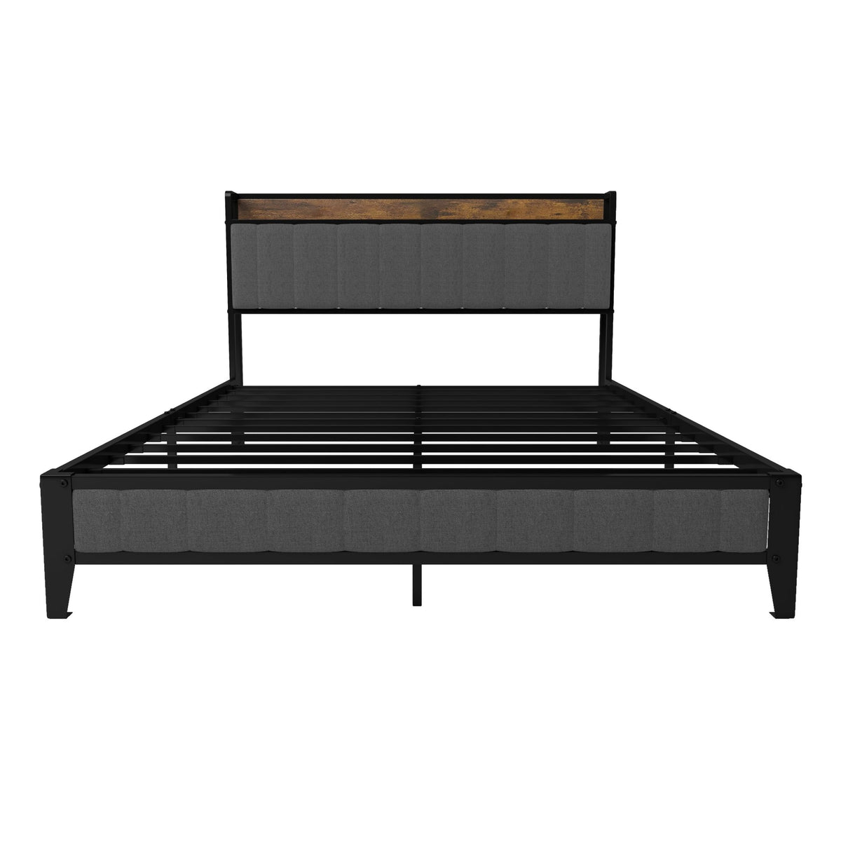Queen Linen Upholstered Bed Frame by Anthony & Home with a padded headboard and sturdy wooden legs in a modern bedroom setting.