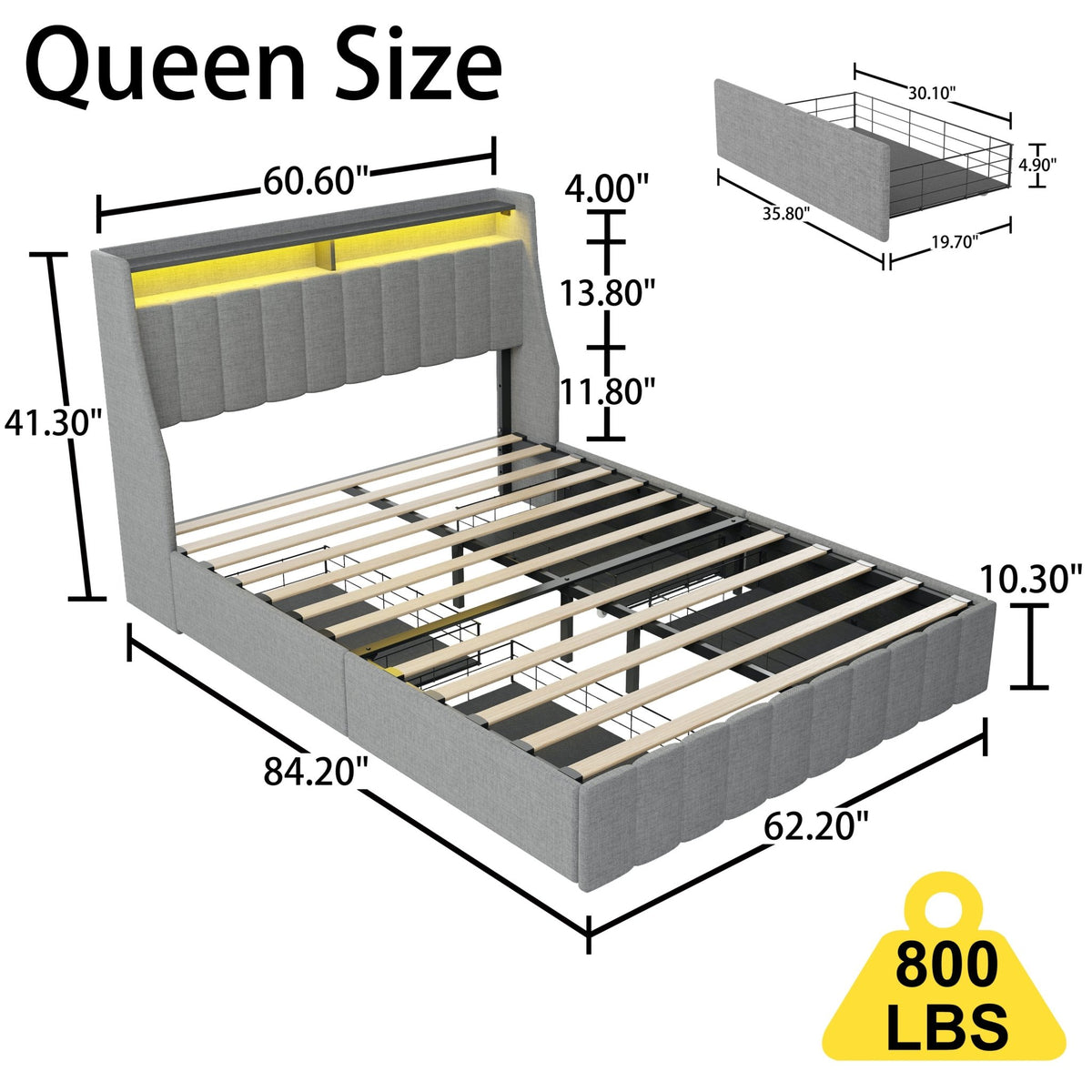 Queen linen upholstered bed frame with winged headboard by Anthony & Home, showcasing soft fabric and elegant design.