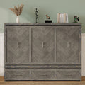 Queen Murphy bed in grey pine cabinet with geometric panel and USB charging, part of Anthony & Home Studio Collection.
