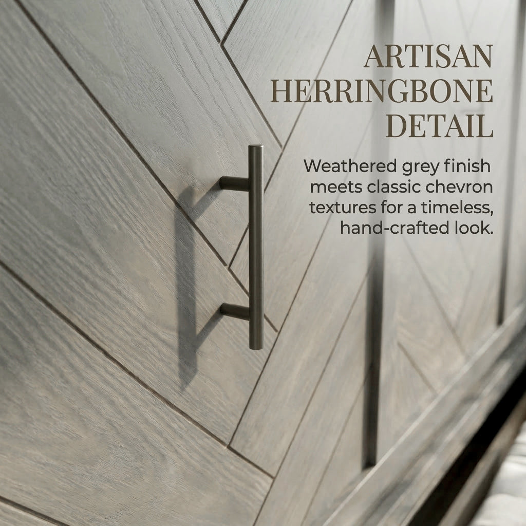 Queen Murphy bed in grey pine cabinet with geometric panel and USB charging, from Anthony & Home Studio Collection
