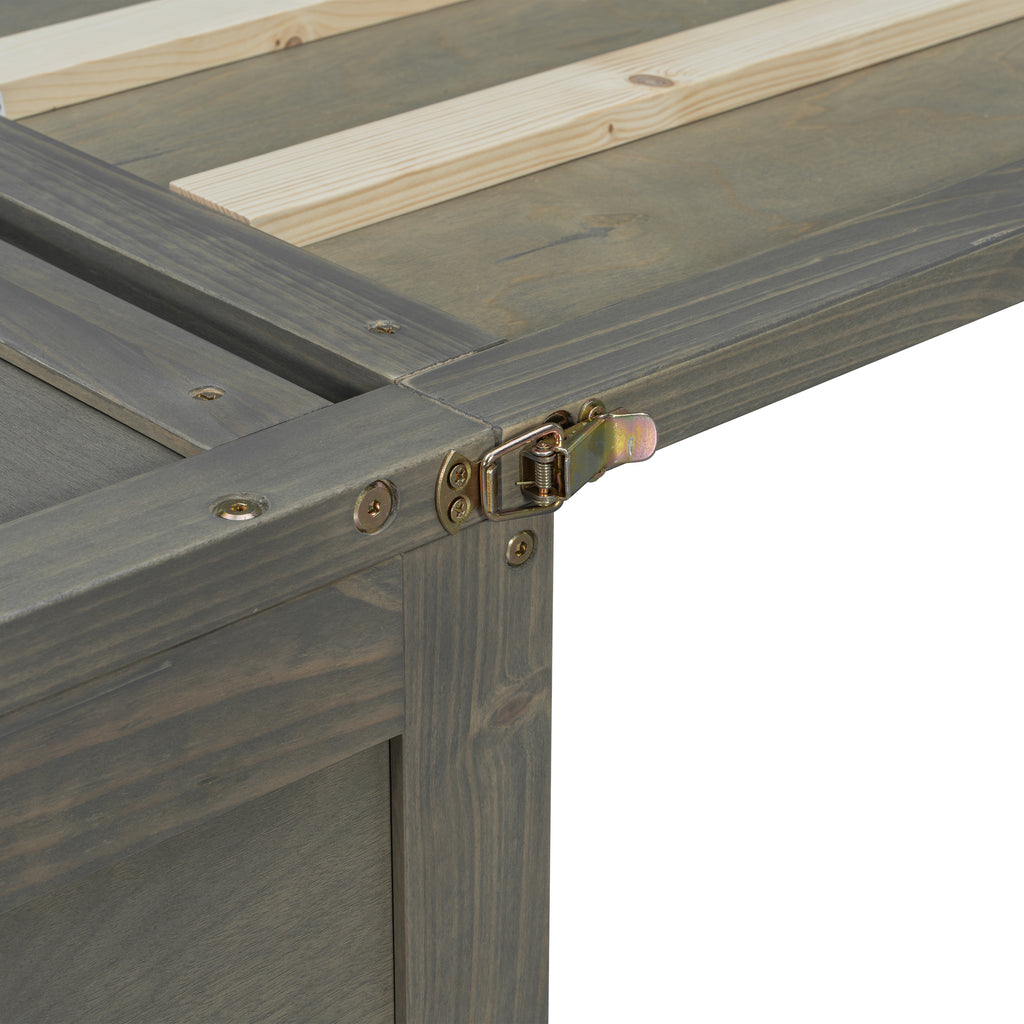 Queen Murphy bed in grey pine cabinet with geometric panel and USB charging, from Anthony & Home Studio Collection.