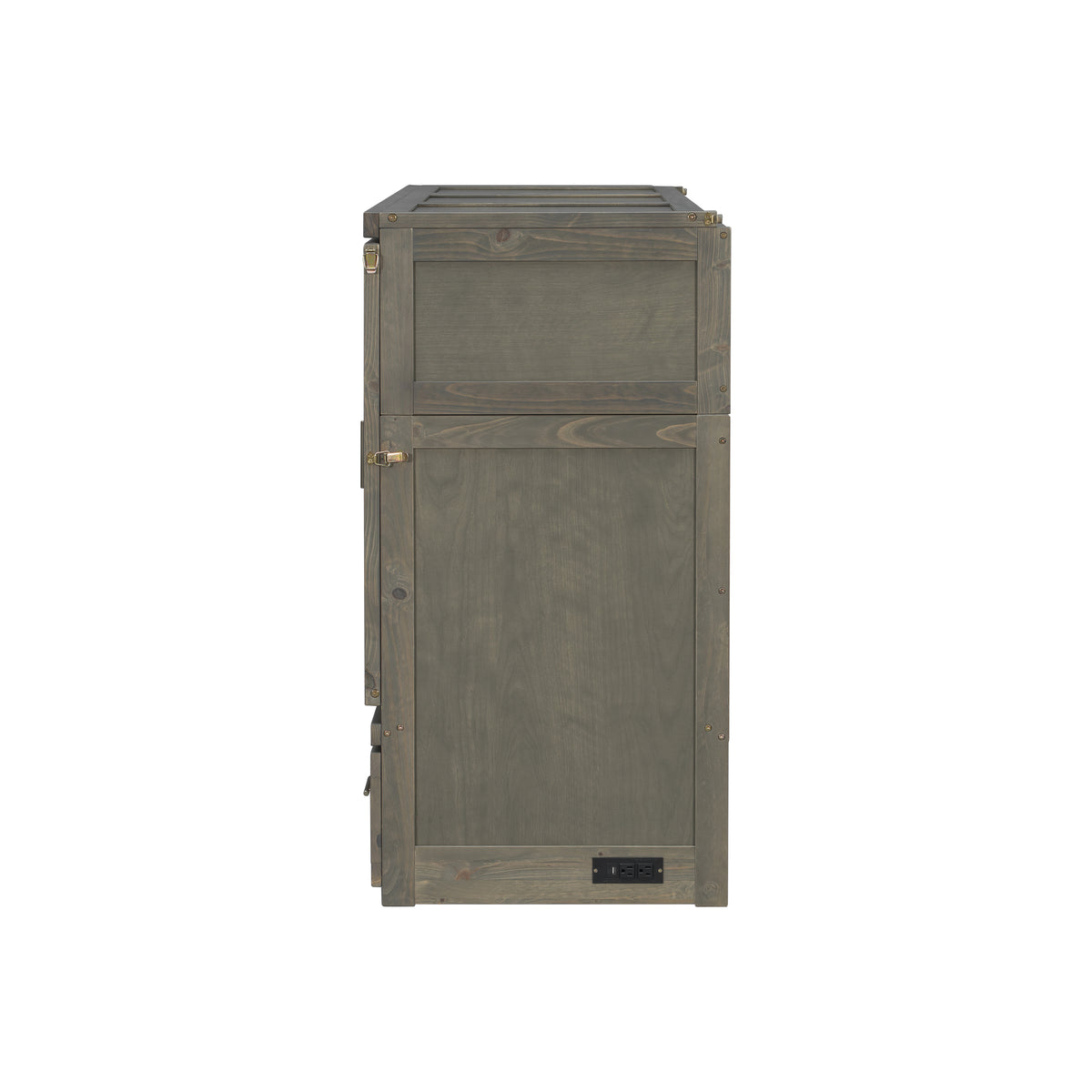 Queen Murphy bed in grey pine cabinet with geometric panel and USB charging, part of Anthony & Home Studio Collection.