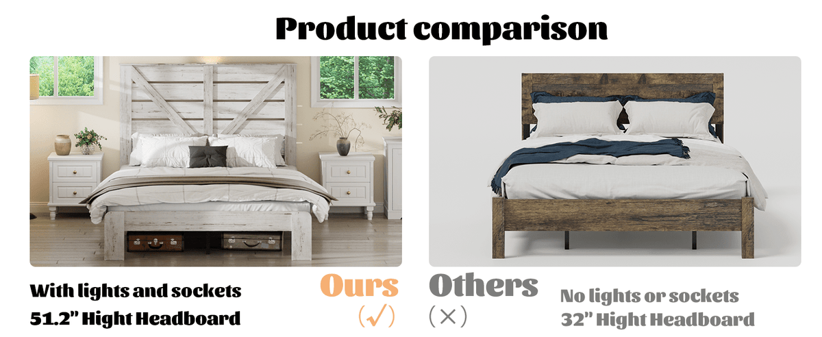 White steel Queen platform bed frame with wood accents, noise-free design, no box spring, Atelier Edition by Anthony & Home