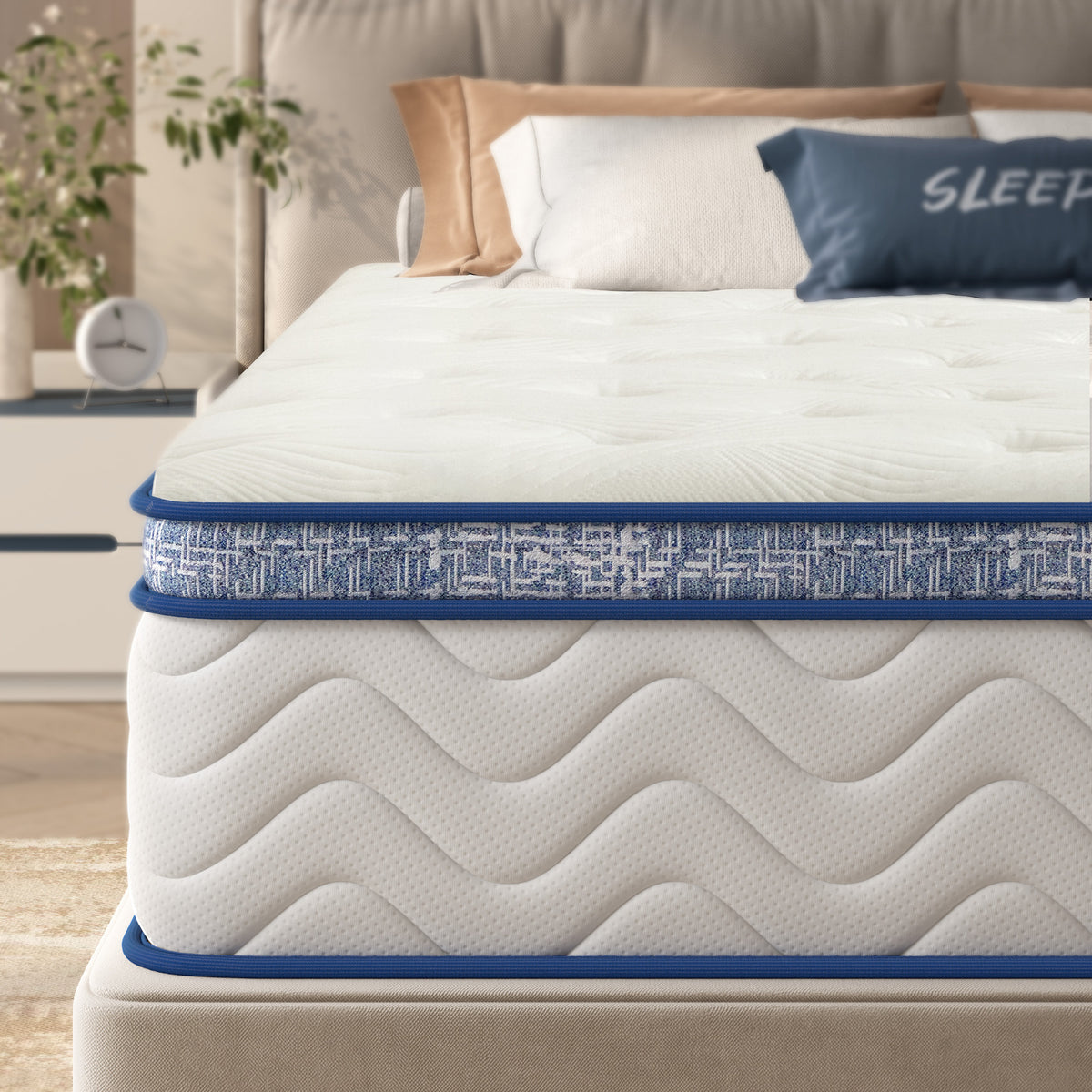 Queen size hybrid mattress with cotton cover from Anthony & Home's Boutique Pocketed Innerspring Limited Edition Collection.