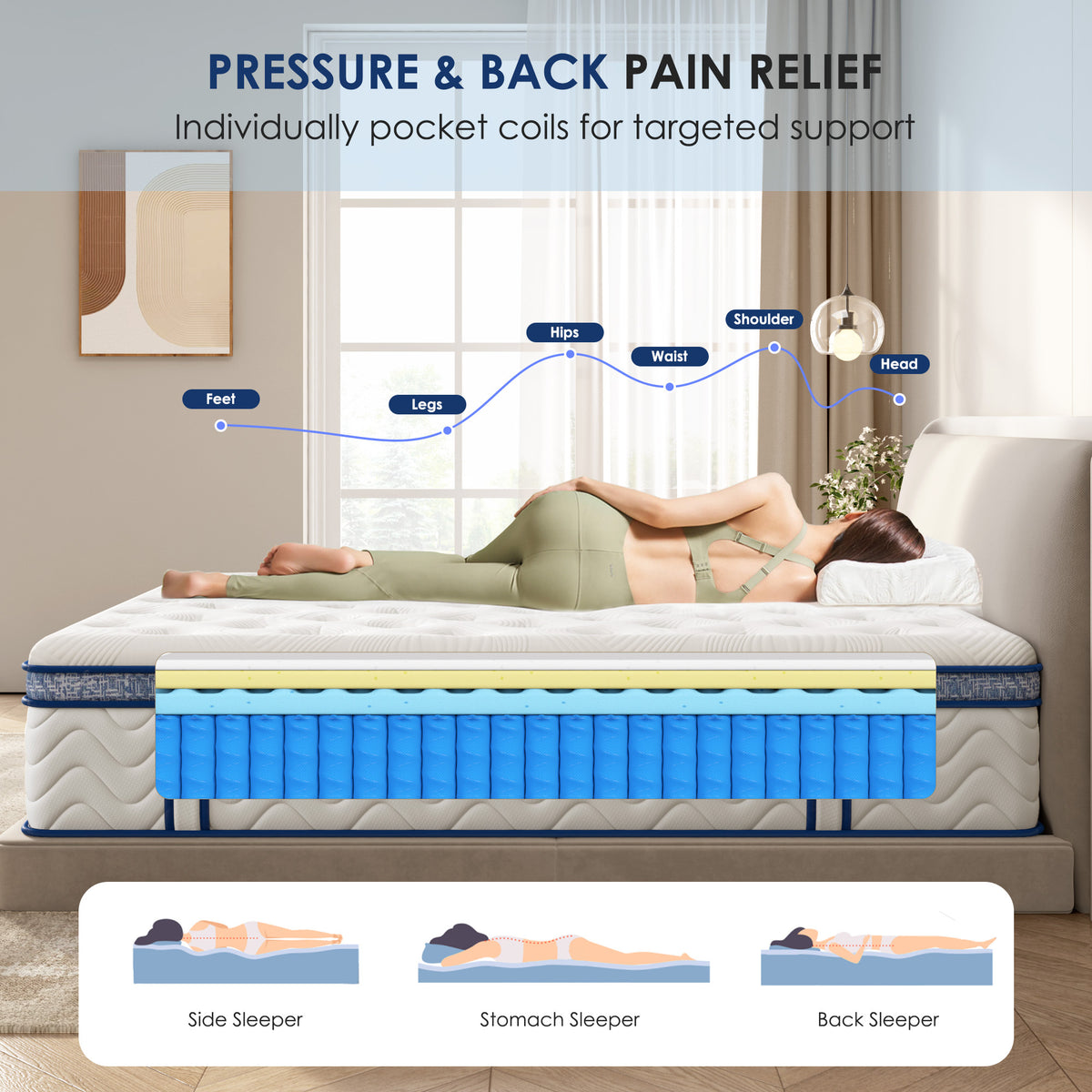 Queen size hybrid mattress by Anthony & Home with cotton cover, featuring pocketed innerspring for comfort and support.