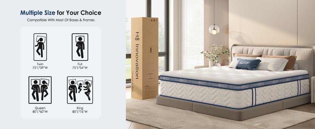 Queen size hybrid mattress with cotton cover from Anthony & Home, featuring pocketed innerspring for comfort and support.