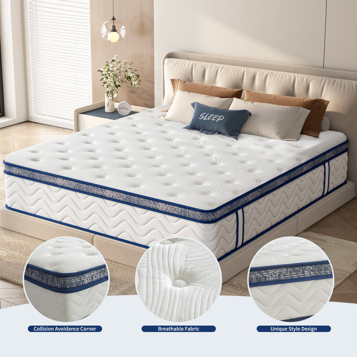 Queen size Anthony & Home hybrid mattress with cotton cover, featuring pocketed innerspring from the limited edition collection.