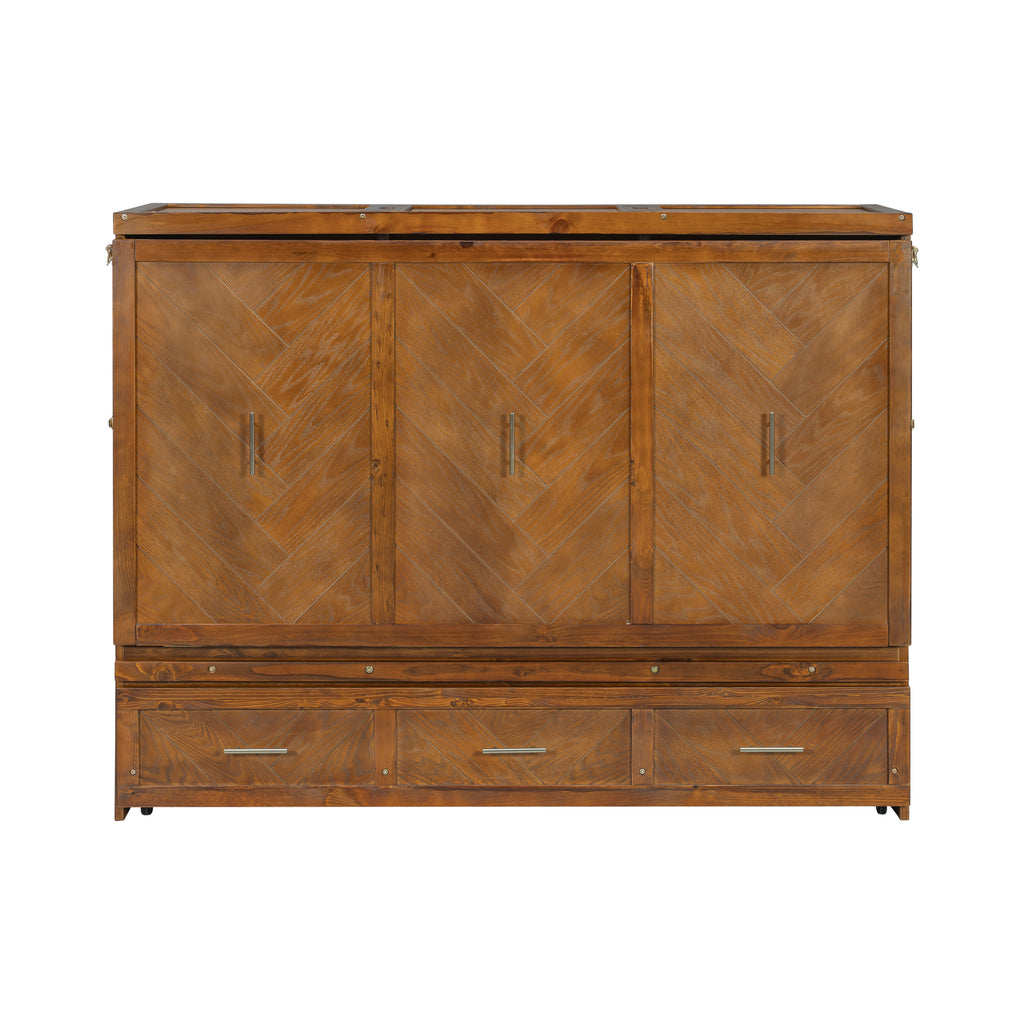 Queen size walnut Murphy bed with geometric panel design, USB charging, from Anthony & Home Studio Collection.