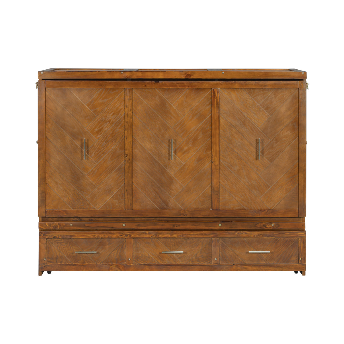 Queen size walnut Murphy bed with geometric panel design, USB charging, from Anthony & Home Studio Collection.