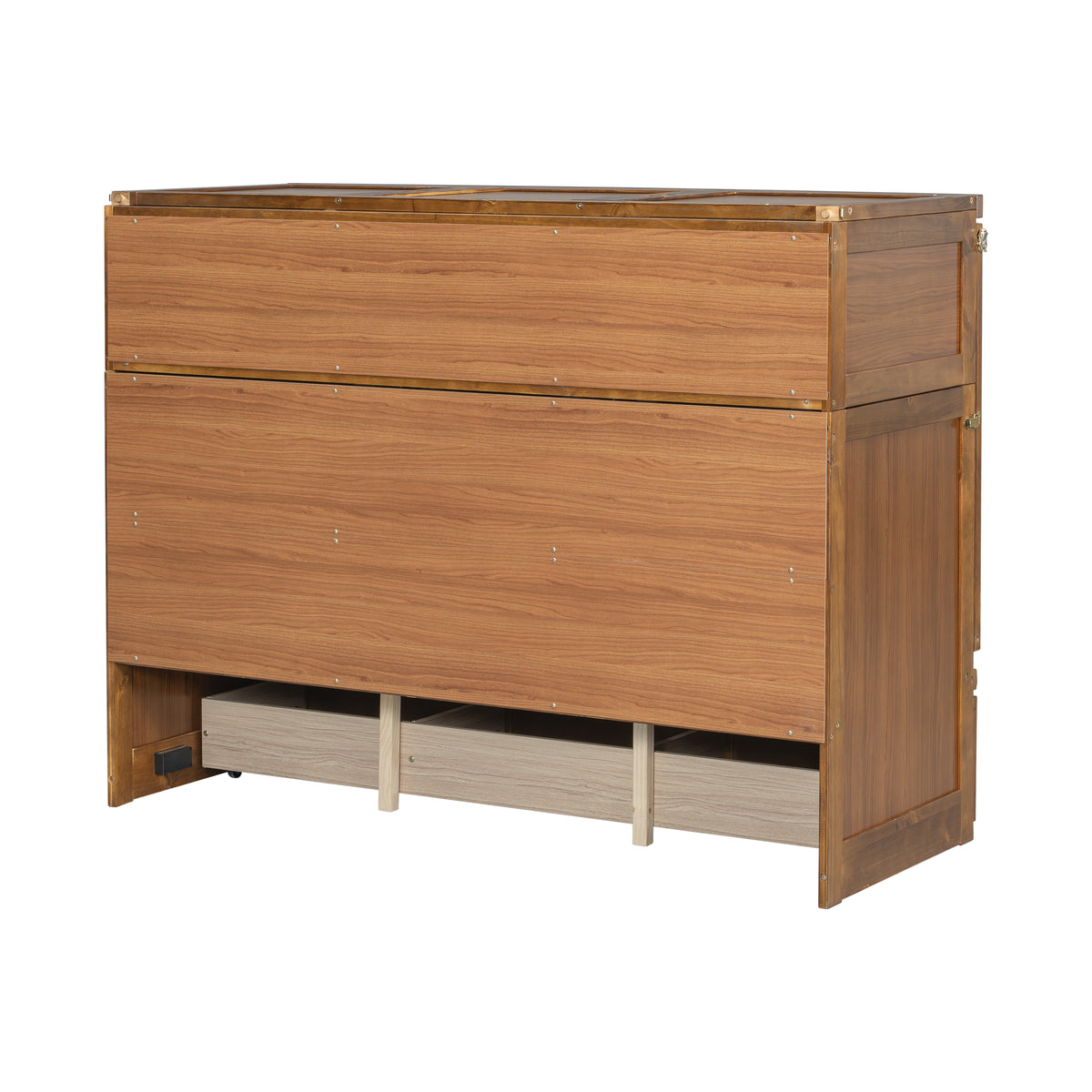 Queen size Walnut Murphy bed cabinet with geometric panels, USB charging, from Anthony & Home Studio Collection.